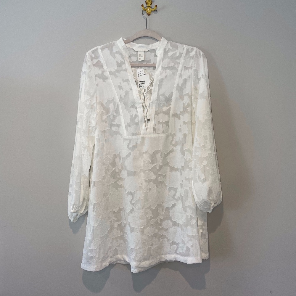 H&M White Lace Bathing Suit Coverup Floral Long Sleeved Size 10 New with tags